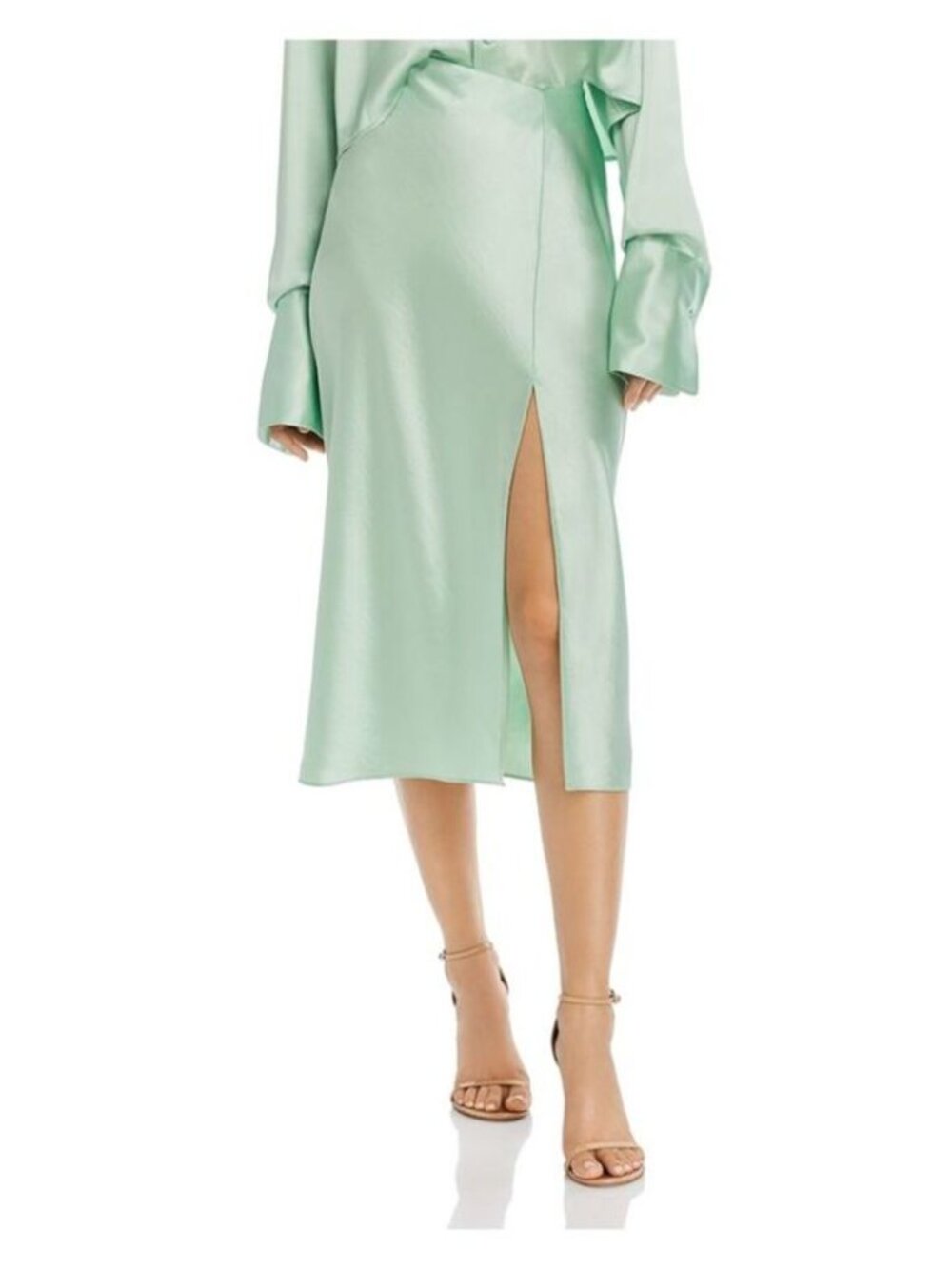 Alexander Wang Pale Green Satin Midi Skirt Size 4 / Small